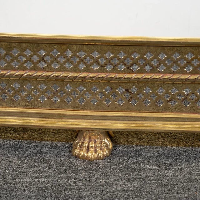 Metal Vintage Perforated Brass Fireplace Fender For Sale - Image 7 of 8