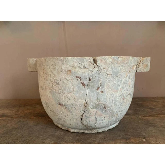 Antique large marble mortar of the high period. Dating from the late Middle Ages, early Renaissance. This mortar is made...