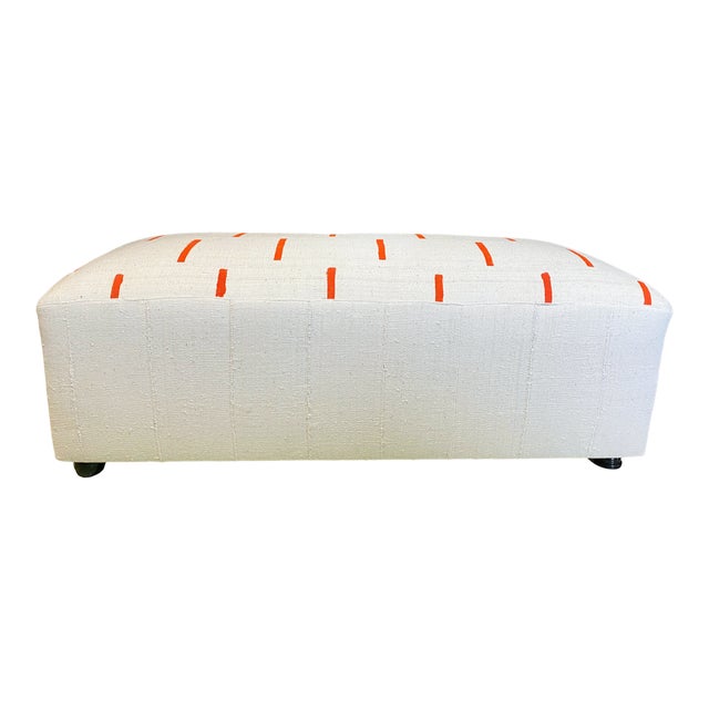 Beige Custom Made Large Mud Cloth Bogolan Textile Ottoman /Table 50"w by 18" H Mali For Sale - Image 8 of 8