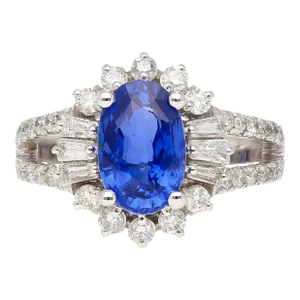 Grs Cert. 2.5 Carat Oval No Heat Blue Sapphire & Diamond Split Shank Ring Size 6
