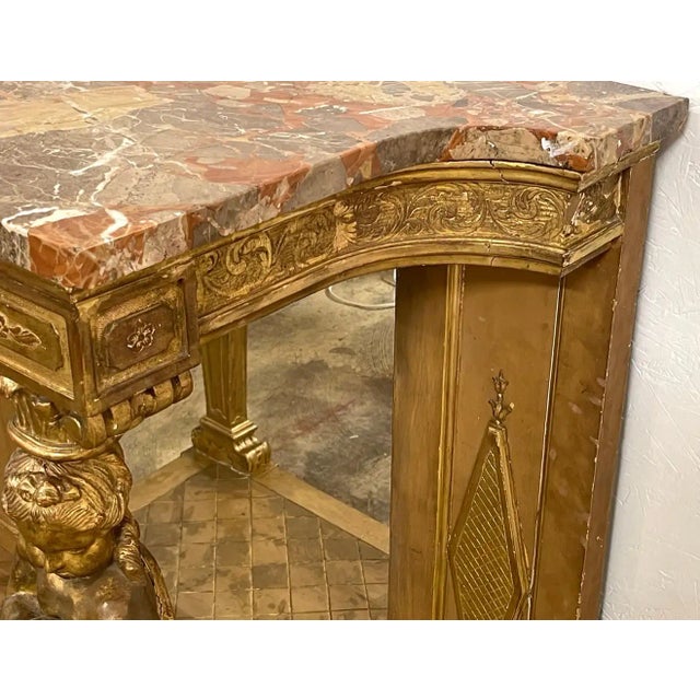 Italian Neoclassical Breccia Viola Marble & Giltwood Figural Console Italy, Mid-19th Century Of good size, this is an...