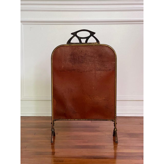 Art Deco Brass and Beveled Mirror Fire Screen With Painted Flowers, 1920s For Sale - Image 11 of 11