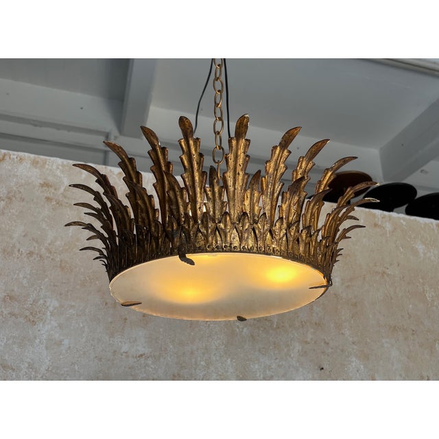 Spanish Feathered Crown Ceiling Fixture For Sale - Image 10 of 12