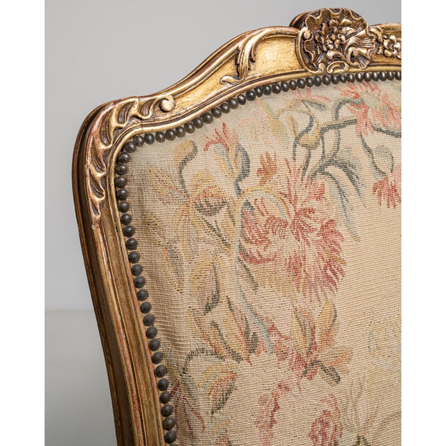Pair of Louis XV Giltwood Armchairs with Tapestry Upholstery, Rococo Style, France, 19th Century For Sale - Image 4 of 12