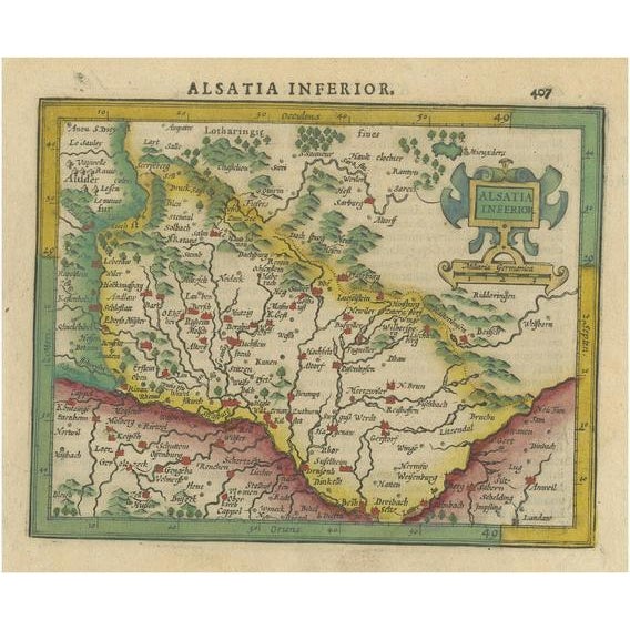 Small Antique Map of the Lower Alsace Region, Germany, 1610 For Sale - Image 6 of 6
