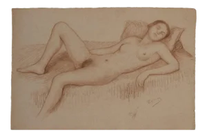 1950s Reclining Naturalistic Nude Woman Study Graphite on Paper