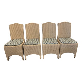 Lloyd Loom Woven Dining Chairs With Custom Kravet Cushions-Set of 4 For Sale