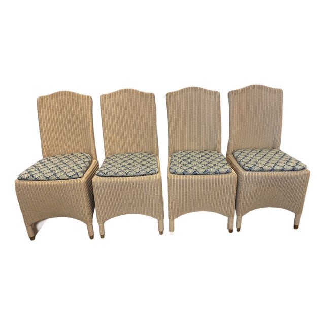 Lloyd Loom Woven Dining Chairs With Custom Kravet Cushions-Set of 4 For Sale