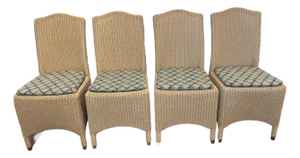 Lloyd Loom Woven Dining Chairs With Custom Kravet Cushions-Set of 4