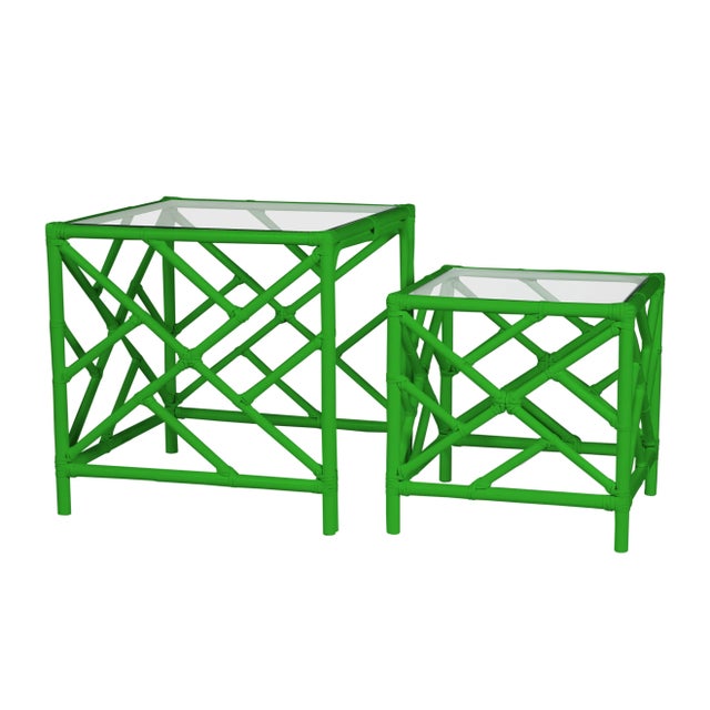 David Francis Chippendale Nesting Tables - Bright Green For Sale - Image 4 of 6