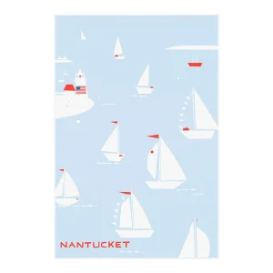 Nantucket Regatta Light Blue Fine Art Print by Liz Roache