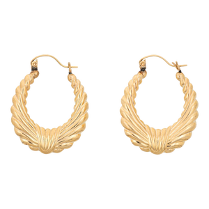 Oval Wreath Hoop Earrings Vintage 14k Yellow Gold 1" Drops Estate Jewelry