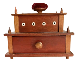 1800s Walnut Sewing Box, Antique Handmade Sewing Caddy With Removable Top and Drawer