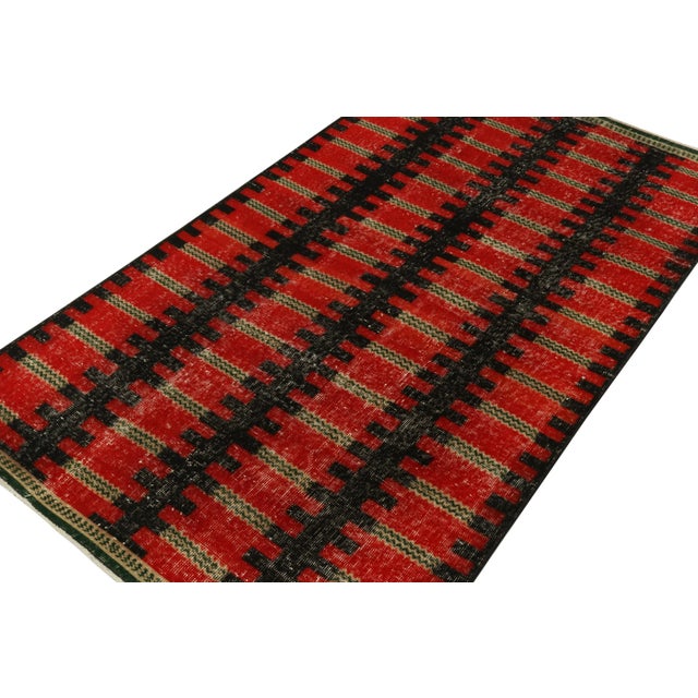 Traditional Vintage Zeki Müren Rug in Red and Black Geometric Pattern, by Rug & Kilim For Sale - Image 3 of 7