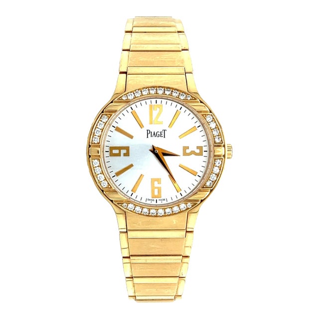 Piaget Polo Ladies 32mm Watch in 18K Yellow Gold With Diamond Bezel and Piaget P For Sale