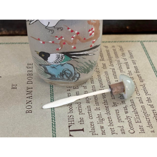 Tall Midcentury Reverse Painted Snuff Bottle With Spoon For Sale - Image 4 of 5