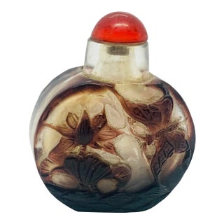 Early 20th Century Antique Chinese Carved Overlay Peking Glass Snuff Bottle For Sale