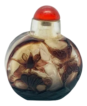 Early 20th Century Antique Chinese Carved Overlay Peking Glass Snuff Bottle