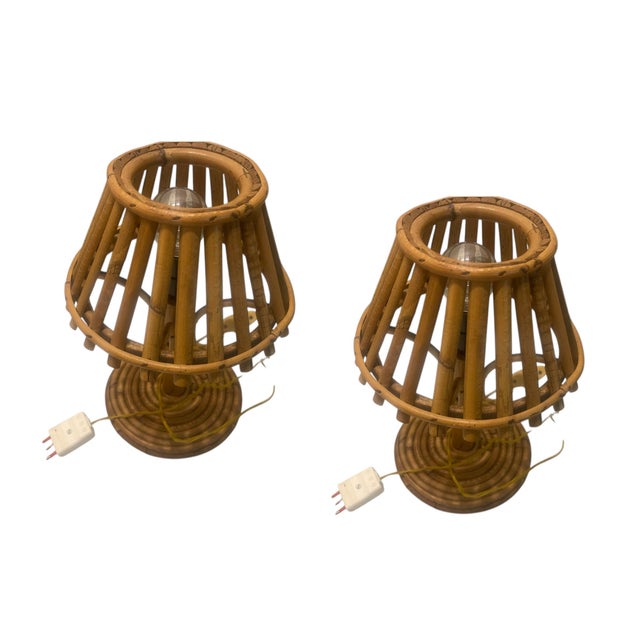 Vintage Rattan Table Lamps, 1960s, Set of 2 For Sale - Image 6 of 6