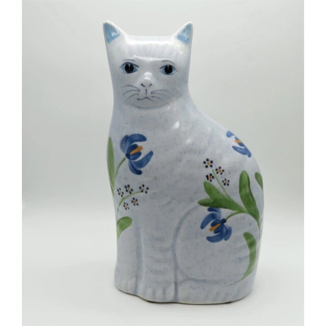 Late 20th Century N. S. Gustin Folk Art Cat Hand-Painted Glazed