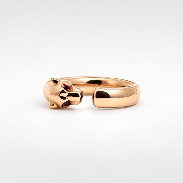 Cartier Panthère De Cartier 18k Rose Gold Panther Cuff Ring With Emerald Eyes, Size 6.5 For Sale In New York - Image 6 of 7
