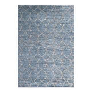 9x12 Versatile Agra Blue Allover Trellis Geometric Modern Hand Knotted Wool Rug For Sale