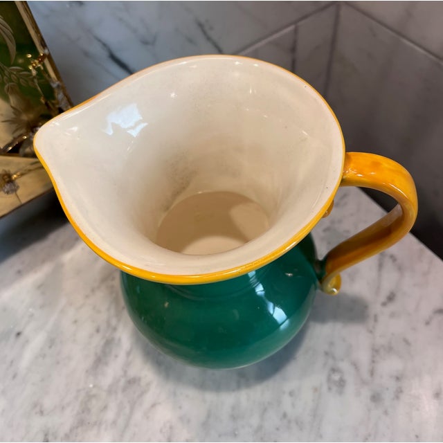 1930s Czechoslovakia Lostro Green Ceramic Pitcher For Sale - Image 4 of 5