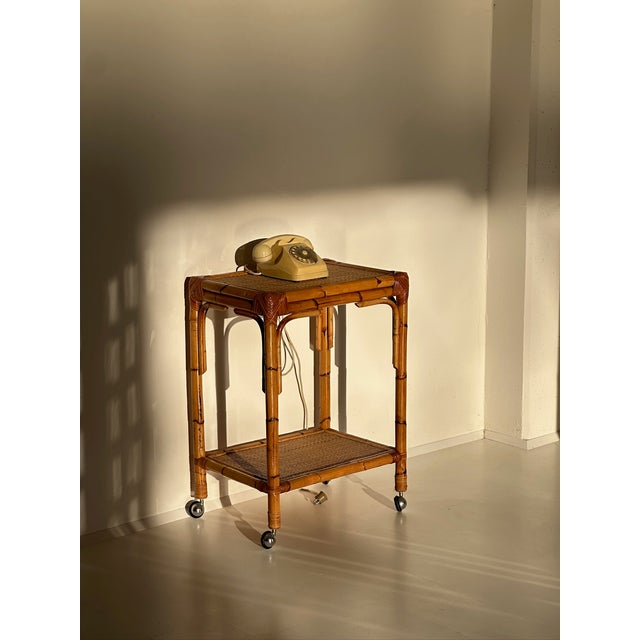 1970s Console Table in Wood and Rattan, 1970s For Sale - Image 5 of 8