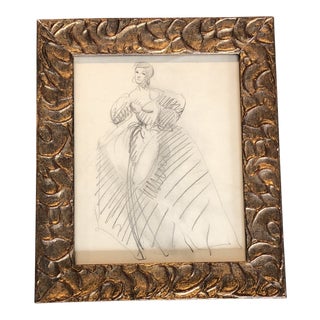 Original Vintage Female Fashion Study Drawing 1950’s Framed For Sale