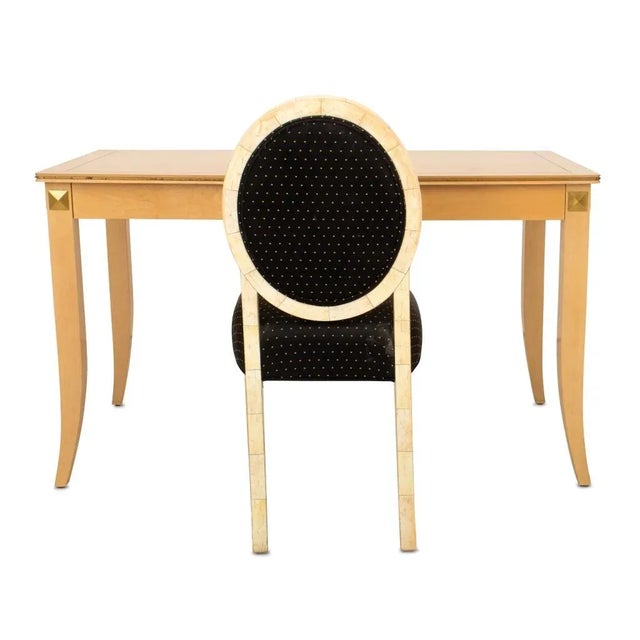 Sally Sirkin Lewis J. Robert Scott Art Deco Style Blonde Maple Wood Desk and Chair, chair with "Designed by Sally Sirkin...