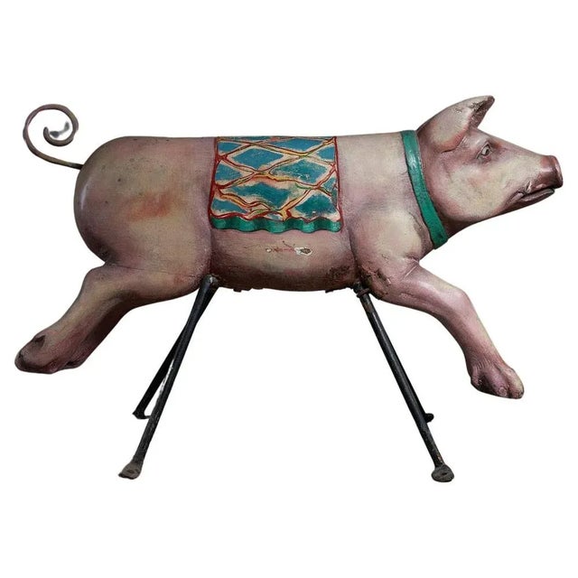 Wood Carved Wood Pig Carousel Figure, 1950s For Sale - Image 7 of 7