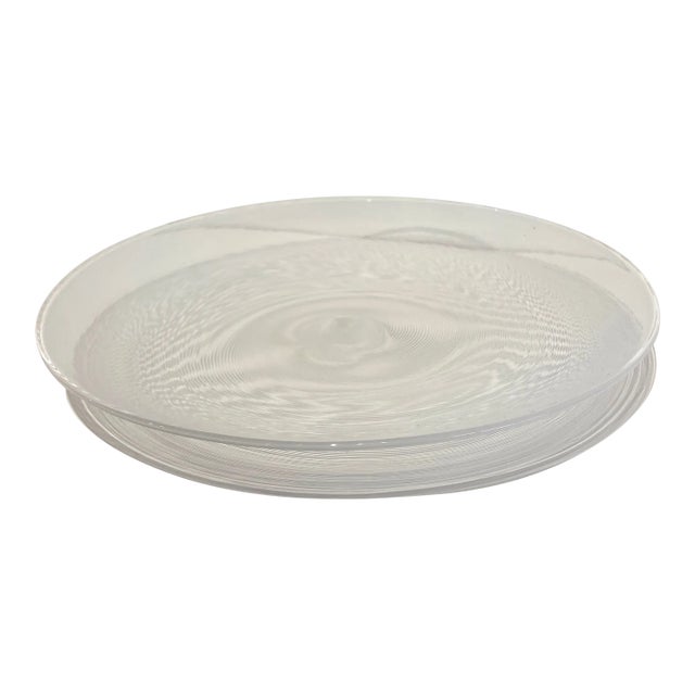 Vintage Latticino Mid-Century Modern Clear Stripe Swirl Plate For Sale