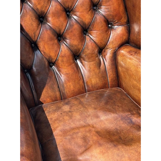 Animal Skin Antique Wing Chair in Brown Leather, 1890 For Sale - Image 7 of 9