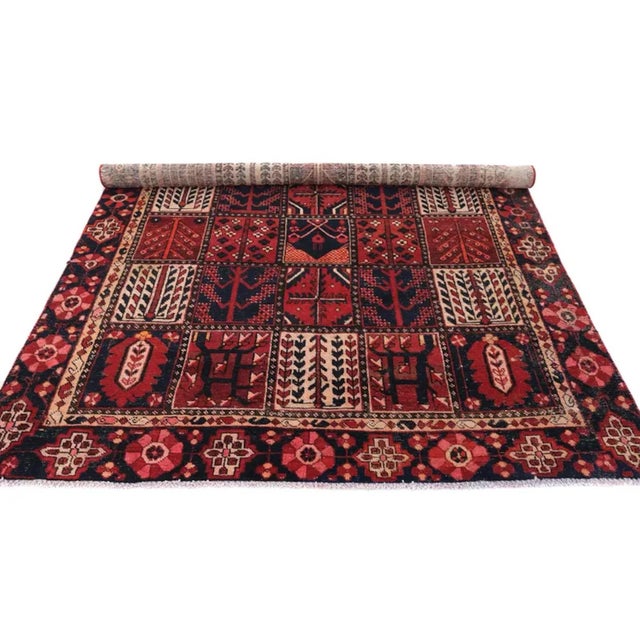 Ivory Vintage Persian Bakhtiari Kheshti Garden Panel Rug, 6’7” X 7’8 For Sale - Image 8 of 9