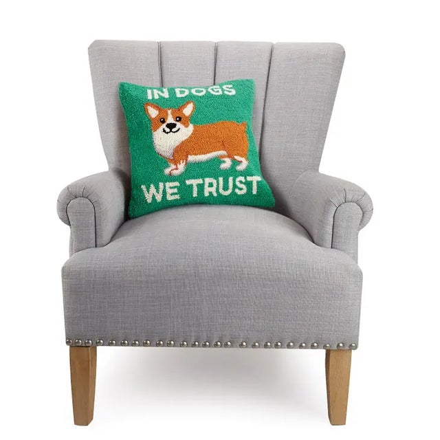 Modern In Dogs We Trust Hook Pillow, 16" x 16" For Sale - Image 3 of 4