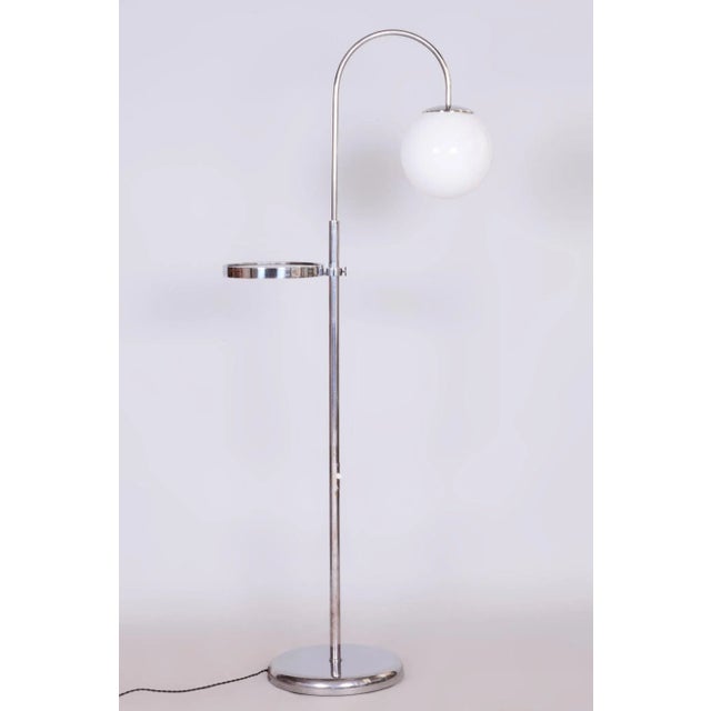Metal Czech Chrome Floor Lamp in Steel & Milk Glass, 1930s For Sale - Image 7 of 9
