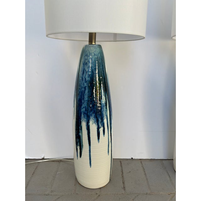 Mid Century Style White & Blue Drip Lamps - Pair. For Sale In Atlanta - Image 6 of 11
