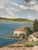 Vintage Coastal Landscape Painting in Impressionist Style, Framed Seascape With Sailboat - Unknown Artist For Sale - Image 9 of 10