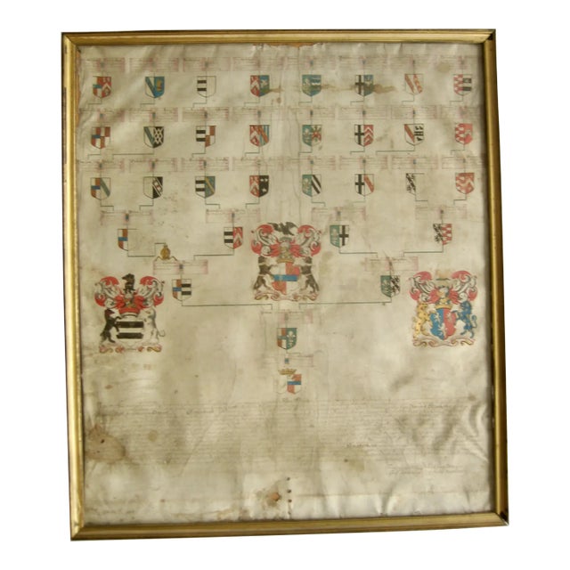 German Genealogist Tree Coat of Arm of a Duke Family Frame For Sale