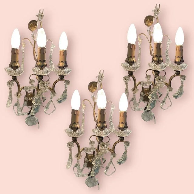 Large Crystal Sconces, 1960s, Set of 3 For Sale - Image 3 of 10
