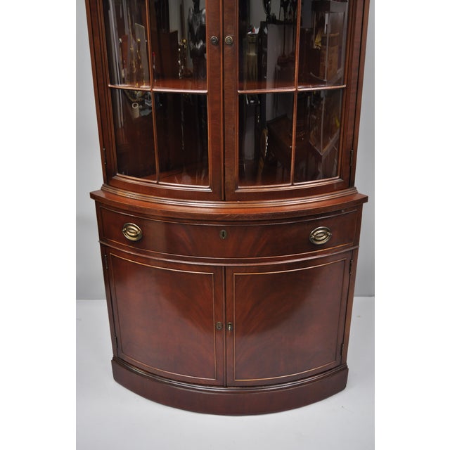 Early 20th Century Antique Finch Mahogany Bow Front Glass Corner China