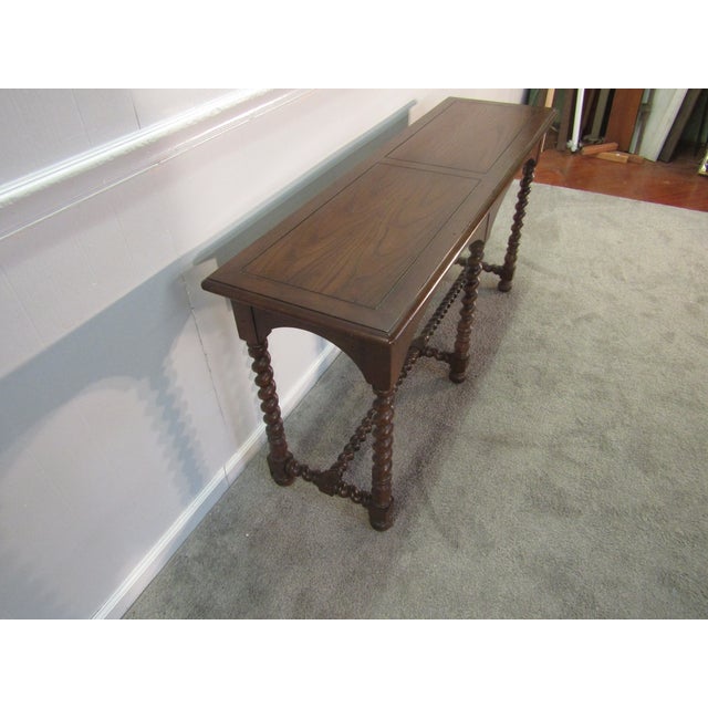 Item: Henredon solid oak barley twist leg console table. Age: 1980's. Details: Pullout slides. Condition: Very clean...