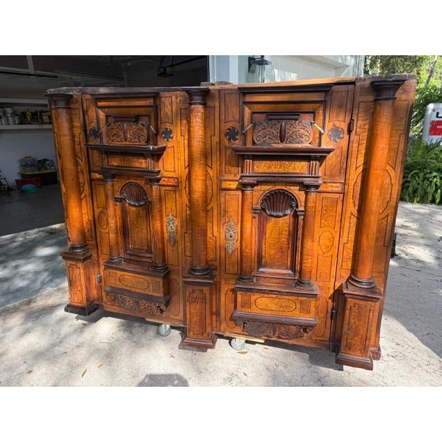 Antique Spanish Renaissance Figural Carved Mixed Woods Two Door Cupboard For Sale - Image 4 of 13