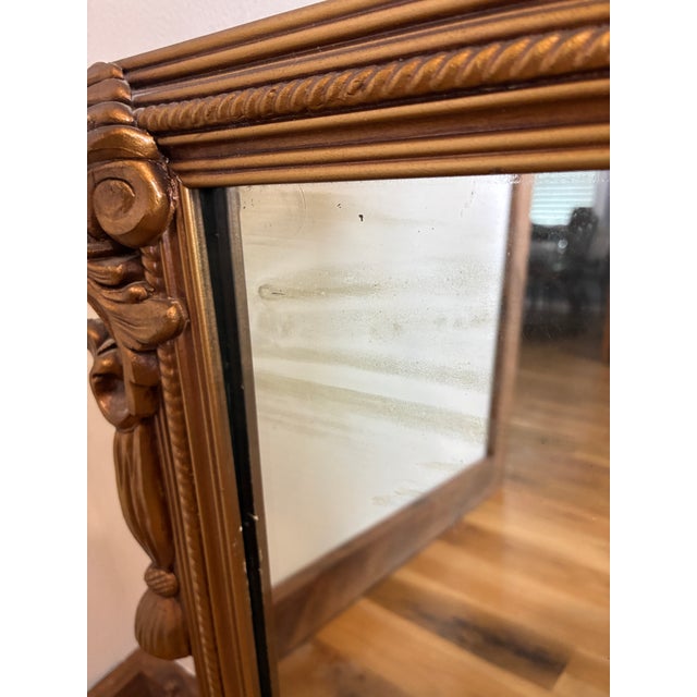 Early 20th Century Vintage Hollywood Regency Gold Laurel Crest Wall Mirror For Sale - Image 5 of 9