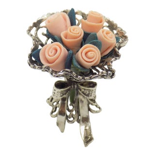 Vintage Italian Handmade Genuine Silver & Salt Dough Flower Bouquet Figurine For Sale