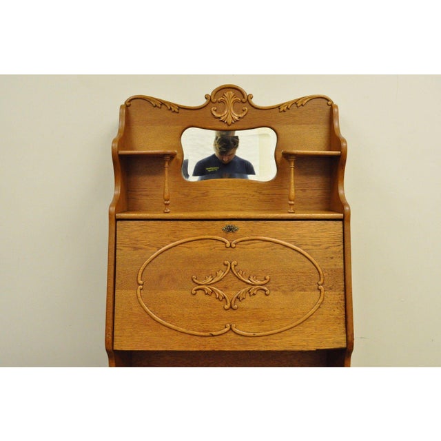 Antique Victorian Golden Oak Slant Drop Front Secretary ...