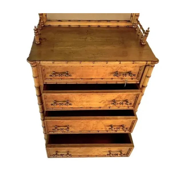 R J Horner Bird's Eye Maple and Faux Bamboo Chiffonier For Sale In Tampa - Image 6 of 14