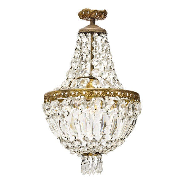 1920s French Louis XVI Crystal and Gilt Bronze Basket Chandelier For Sale