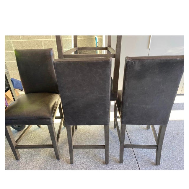 Dark Gray Restoration Hardware Hudson Parsons Leather Counter Stools - Set of 4 For Sale - Image 8 of 9