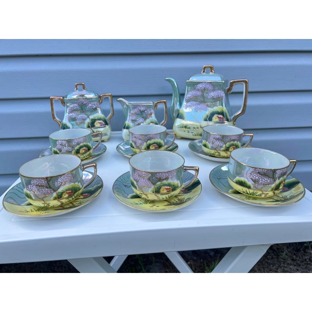 1920s Japanese Cherry Blossom Lusterware Tea Set by Moriyama -17Pc For Sale - Image 9 of 12